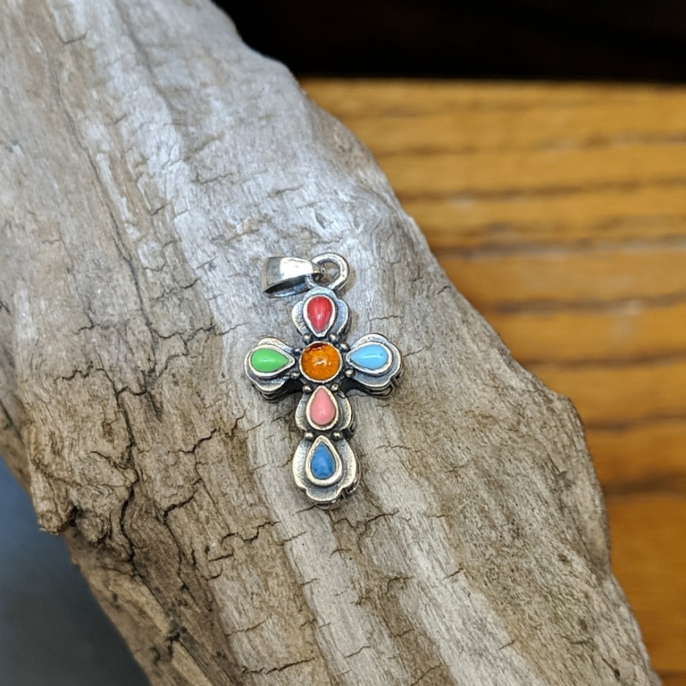 Technicolored Cross pendant